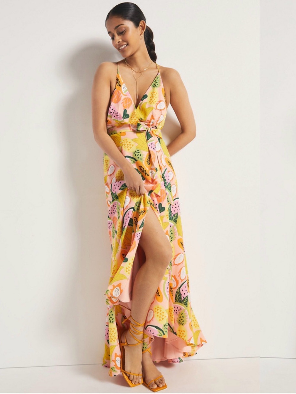 Hutch High Low Wrap Dress Sz Medium Fruit  Like Farm Rio Papaya Watermelon $198